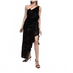 NEW ESTHE burnout velvet asymmetric dress in black
